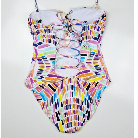 Bar III Kaleidoscope One Piece Halter Strapless Swimsuit NEW - M - Picture 2 of 10
